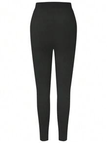 EMERY ROSE Moon Print Leggings, High Waist Skinny Casual Leggings, Women's Clothing Fall Cloth For Women - Black - View 2