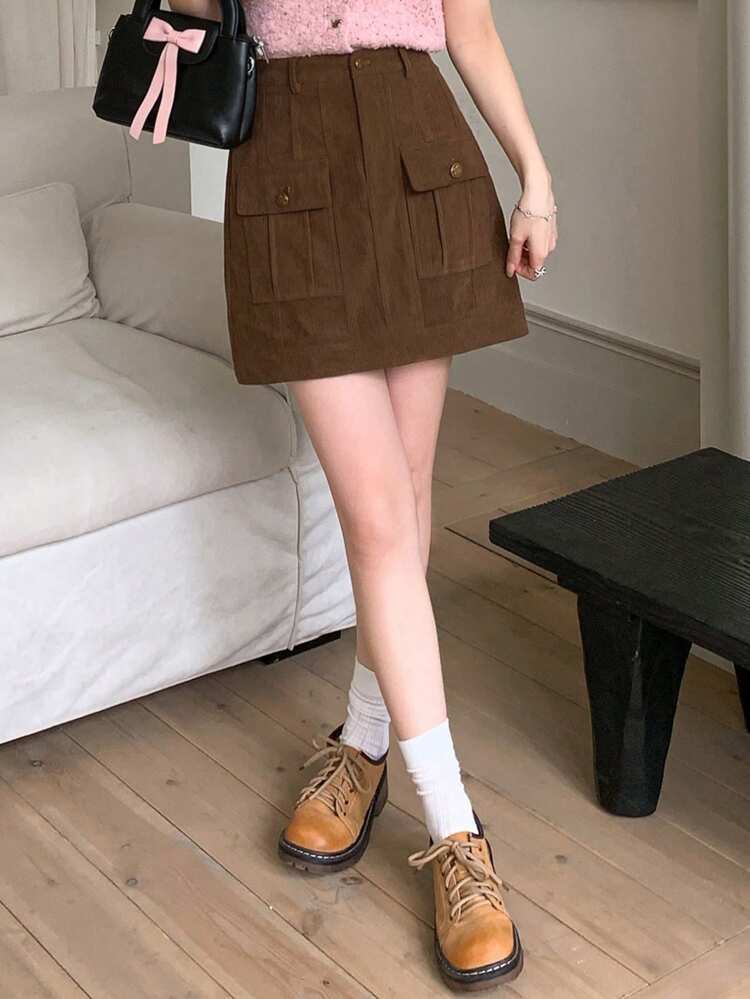 Women's Vintage Solid Color Corduroy Skirt, Autumn,Pencil Skirt Winter Women Skirts