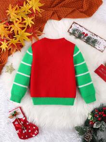 Suéter navideño con diseño de dinosaurio de Santa Claus de manga larga negra para niño pequeño. Atuendo festivo de otoño/invierno, conjunto a juego familiar (se venden por separado 3 piezas) - Rojo - Ver 2