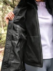 In My Nature 1pc Women Solid Color Drawstring Hooded Jacket With Pockets, Outdoor Sports Usewinter Women Tops Keep Warm - Black - View 8