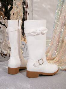 1 双时尚带扣装饰绒面革低跟女童踝靴 - 白色 - 查看 4