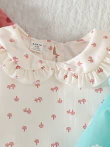 Infant Baby Girls Cute Ribbed Peter Pan Collar Bodysuit, Spring & Autumn - Multicolor - View 4