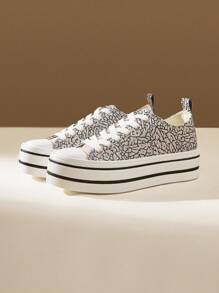 CUCCOO EASI Giày vải đế dày thời trang nữ đa năng thường ngày - Màu be - Xem 5