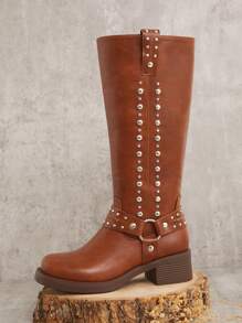 SHUZIA Botas altas con tachuelas en dos líneas y arnés con correas