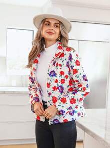 SHEIN LUNE Áo khoác đệm nhẹ họa tiết hoa nhiều màu cho nữ, mùa thu/đông - Nhiều màu - Xem 5