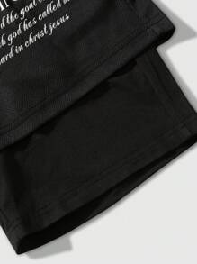 Manfinity EMRG 男士字母和十字印花抽绳腰双层短裤 - 黑色 - 查看 6