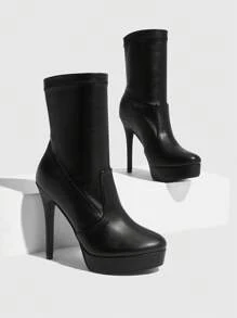 CUCCOO SZL Giày bốt cao gót đế xuồng màu đen cho nữ - Thích hợp đi làm, hẹn hò, dự tiệc, các dịp lễ hội, nghỉ xuân, lễ Phục sinh và Giáng sinh. - màu đen - Xem 8