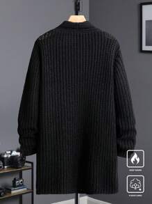 Manfinity Homme Men's Solid Color Casual & Versatile Long Sleeve Knitted Cardigan Going Out Drop Shoulder Plain Chunky Casual Oversize Plain Black Cardigan, For Husband, Boyfriend Gifts