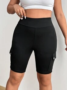 Flirla 大码修身跑步高腰紧身裤，运动休闲裤 - 黑色 - 查看 2