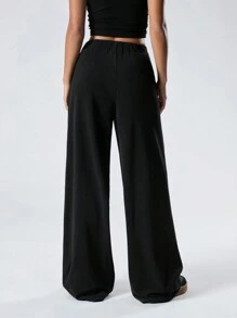 LYSMO Women Solid Color Pleated Simple Casual Pants