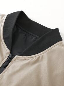 Manfinity Homme Plus Size Men's Casual Color Block Patchwork Jacket, Autumn - Khaki - View 4