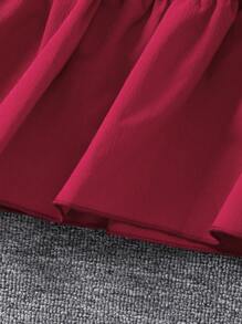 Tween Girl Solid Peplum Short Sleeve Dress - Red - View 4