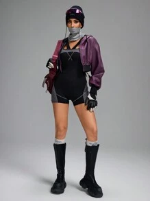 Innovista 女式撞色露背紧身连身裤，黑色健身连身裤，女式连身裤，连身裤，网球女装，收腹提臀连体短裤，瑜伽，健身，骑行，氨纶，秋装 - 黑色 - 查看 6
