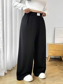 SHEIN EZwear Pantalón de chándal holgado, de textura casual y para uso diario, de talla grande - Negro - Ver 6