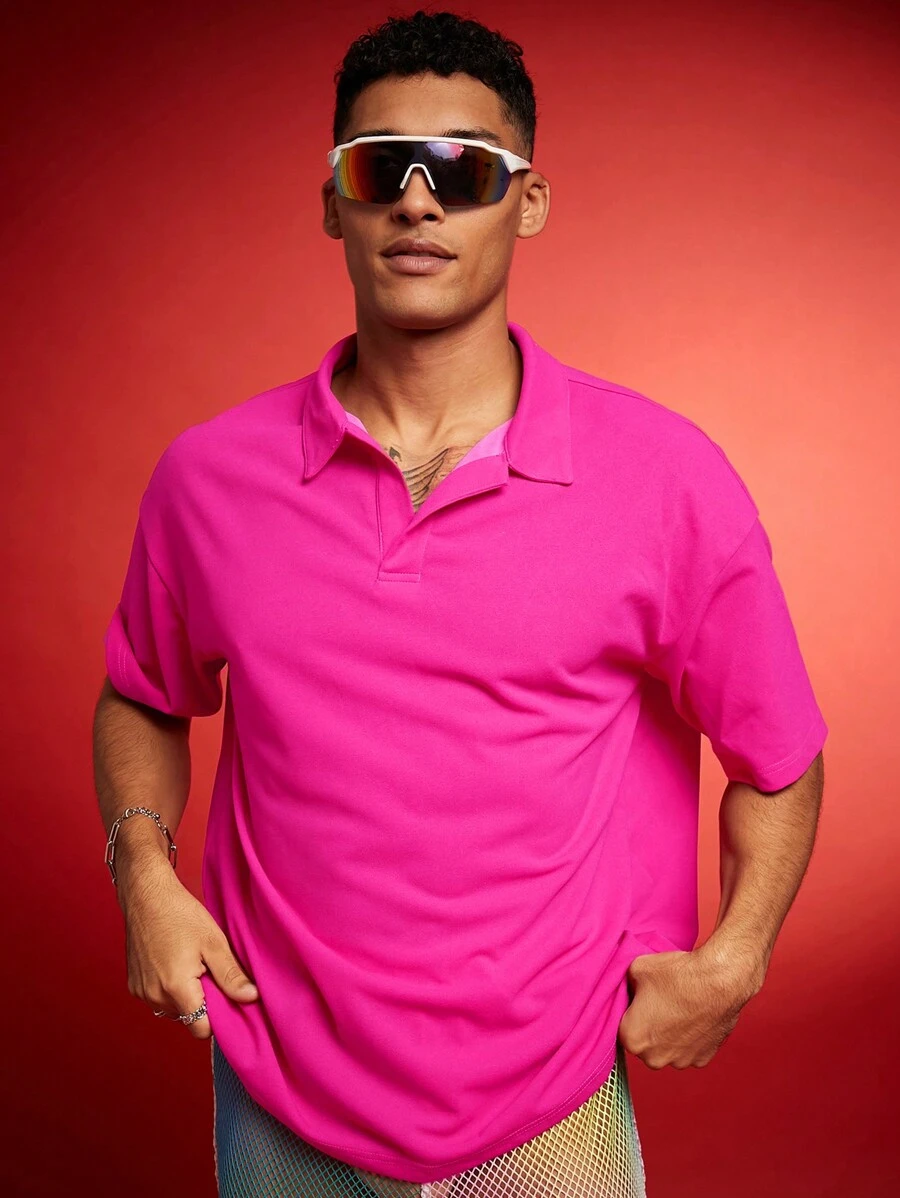 FeverCity 男士纯色休闲宽松针织短袖 Polo 衫