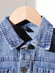 SHEIN Explorewe 2pcs Young Girls Heart Print Vintage Washed Denim Set, Fashionable & Versatile, Soft & Comfortable Denim Material - Medium Wash - View 5
