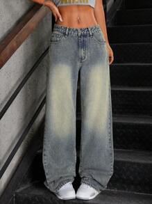 Quần jeans ống đứng lưng thấp cổ điển, giặt thường ngày - Rửa trung bình - Xem 3