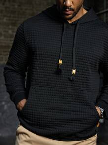 Gym Rark Plus Size Men's Solid Textured Drawstring Hooded Sweatshirt - Black - View 3