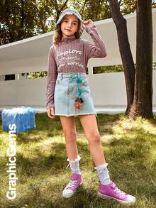 2pcs Tween Girl Embroidered Mock Neck Long Sleeve Thermal Base Layer Tee, Warm - Multicolor - View 5