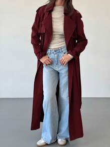 Aloruh Neuer winddichter Kaffeefarbe vielseitiger extra langer Taillengürtel Doppelreiher Dekorknopf Trenchcoat mit Oversized Kragen, britischer Stil für Herbst/Winter