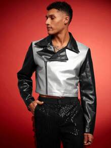 FeverCity Men's Two-Tone PU Leather Short Jacket