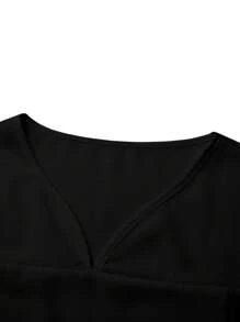 PopScrub Women's Solid Color V-Neck Short Sleeve Pocket Casual Nursing Uniform Scrub Top - Black - View 3