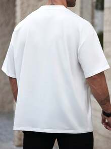 Manfinity Homme 男士加大码字母印花圆领短袖休闲 T 恤 - 白色 - 查看 2