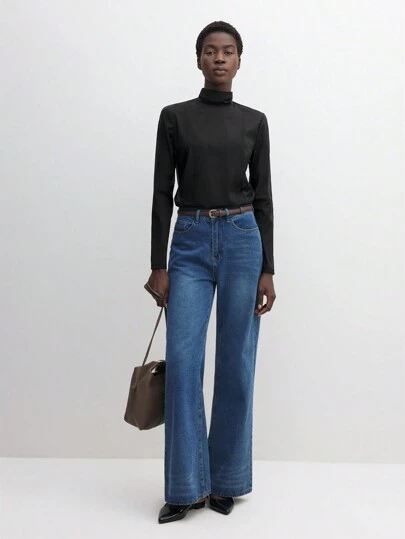 BizChic 黑色透明网眼衬衫，优雅适合通勤、感恩节、圣诞节、新年派对、春夏季，