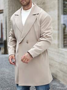 Manfinity Homme Plus Size Men's Solid Color Double-Breasted Casual Long Sleeve Wind Jacket - Khaki - View 3