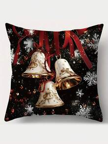 Set Of 4 Christmas Throw Pillow Covers 17.72" - Contemporary Hand Wash Only Zippered Polyester Cushion Cases For Living Room - Santa Claus, Snowman, Gift Ribbon, Bell Patterns For Holiday Decor, No Insert - Multicolor - View 4