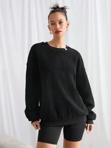 Manfinity VCAY Men's Loose Fitting Crew Neck Dropped Shoulder Casual Sweatshirt, For Fall Winter - Black - View 3