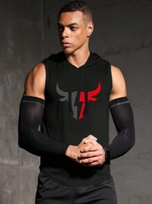 Gym Rark Boyfriend Style Men's Contrast Color Longhorn Letter Print Drawstring Hoodie Tank Top Compression Shirt Men - Black - View 3