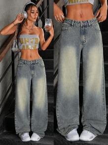 Quần jeans ống đứng lưng thấp cổ điển, giặt thường ngày - Rửa trung bình - Xem 1