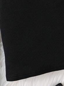 SHEIN Leap Crew Young Girls Fashion Party Knitted Crew Neck Mesh Contrast Long Sleeve Top, Girls Autumn Clothing Suitable For Party Wear, For Christmas - Black - View 4