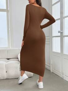 SHEIN Maternity Baby Shower Dress, Green Fitted Long Sleeve Bodycon Pregnant Dress, Autumn/Winter