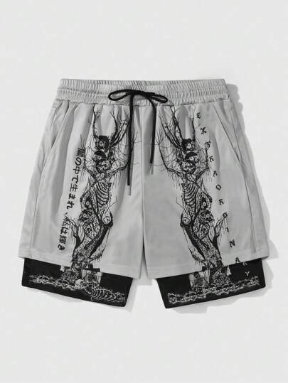 Goth Men Print Breathable Mesh Basketball Shorts, Casual Wear For Spring And Summer, School