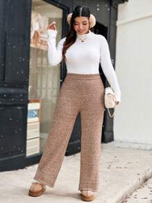 SHEIN Unity Plus Size Knit Polka Dot High Waist Long Wide Leg Sweater Pants - Multicolor - View 4