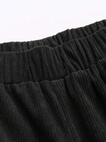 SHEIN LUNE Pantalones casuales de pana de unicolor con cierre de cremallera, de corte regular, talla grande para mujer - Negro - Ver 5