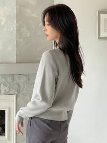 DAZY Áo len cài nút trang trí hàng ngày 2 trong 1 màu sắc đơn giản cho nữ, mùa thu/đông - Màu Xám nhạt - Xem 4