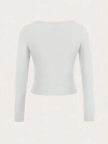 SHEIN EZwear Camiseta básica de manga larga blanca, de cuello redondo, con manga raglán, de ajuste ceñido, con estampado "MILÁN ITALIA", adecuada para primavera y otoño