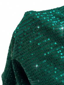 SHEIN Pregnant Women Solid Color Sequined Patchwork Split Hem Long Sleeve Sweatshirt, Hem Sweatshirt, For Maternity, For Winter - Dark Green - View 5