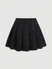 SHEIN MOD Plus Size Vintage Style Casual Button-Front Sleeveless Blazer Vest & Pleated Mini Skirt 2Pcs Set, For Winter