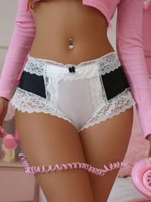 PetitDoll Culottes romantiques douces pour femme avec volants en dentelle, décor de nœud, contraste de couleurs