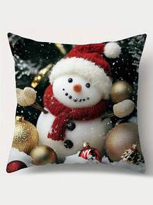 Set Of 4 Christmas Throw Pillow Covers 17.72" - Contemporary Hand Wash Only Zippered Polyester Cushion Cases For Living Room - Santa Claus, Snowman, Gift Ribbon, Bell Patterns For Holiday Decor, No Insert - Multicolor - View 7