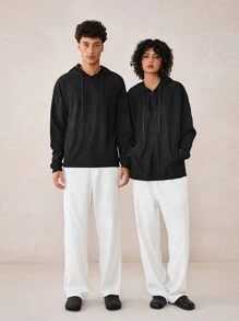 Manfinity VCAY Men's Loose Knitted Drop Shoulder Casual Hoodie, Suitable For Autumn & Winter , Black - Black - View 4