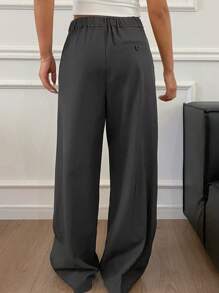 DAZY Contrast Color Drawstring Waist Wide Leg Suit Pants With Pockets For Women Business Attire - Grey - View 2