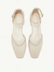 CUCCOO CHICEST New Stylish Rhinestone Embellished Platform Slip-On Women Shoes - Beige - View 5