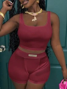 Slaydiva 2 pièces Set Top Brassière Côtelé Tout-Aller et Mini-Short Moulant pour Femmes, Tenue d'Intérieur