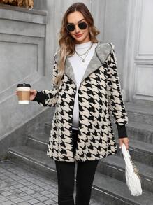 SHEIN 女士保暖毛绒夹克羊毛大衣、孕妇外套和夹克、翻领泰迪衬里绒面大衣、冬季 - 棕色 - 查看 4