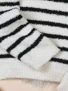 Top allentato a maniche lunghe con colletto polo a righe colorate, adatto per ragazza e donna, ideale per primavera, estate e autunno, per il rientro a scuola, stile casual da strada, da abbinare a pantaloni larghi per casa, uscite, ritrovi e scuola - Bianco e nero - Visualizzare 4
